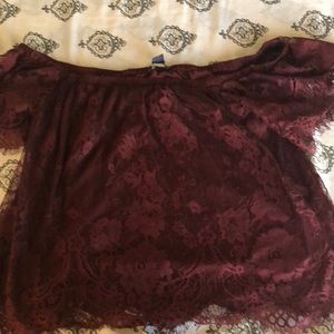 Burgundy off the shoulder lace top